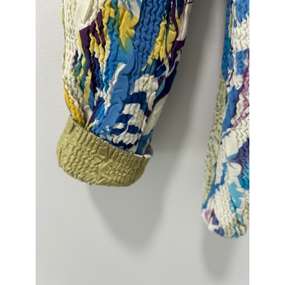 Reversible Abstract Print Crinkle Blazer Olive Green Textured Jacket Multi-Color - Picture 6 of 9